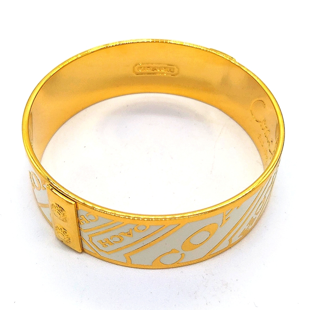 3/4" COACH Vintage Gold and White Logo Bangle Bracelet-Authentic - Picture 4 of 9